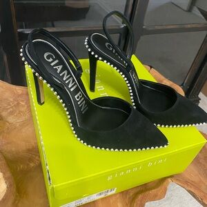 Gianni Bini Black Pearl-Trimmed Heels